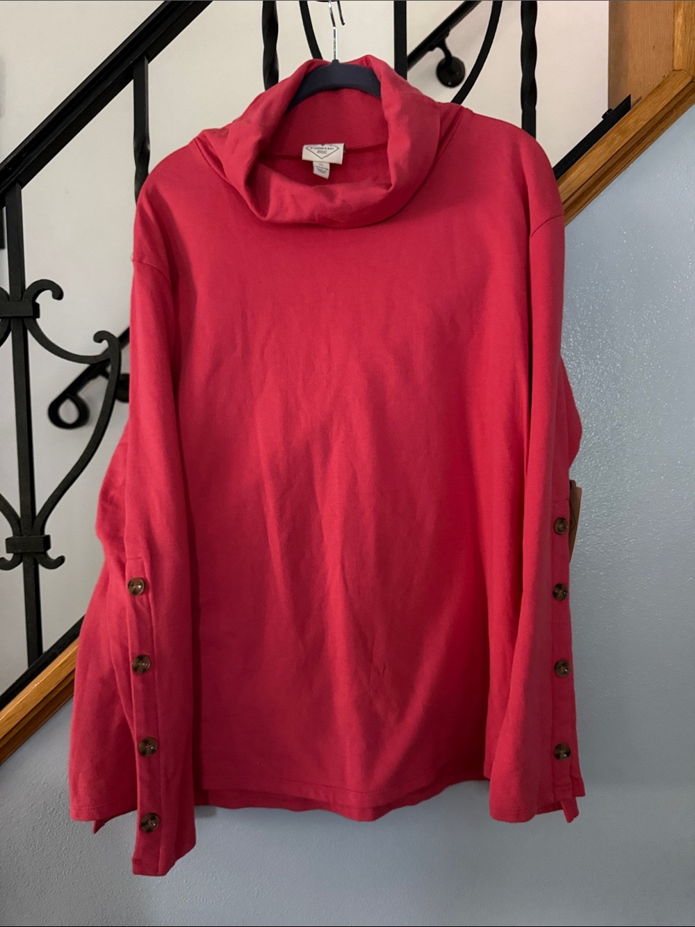 NWT St. John's Bay Pink Cowl Neck Button-Sleeve Pullover